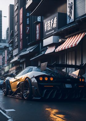 Dark Neon City Sports Car