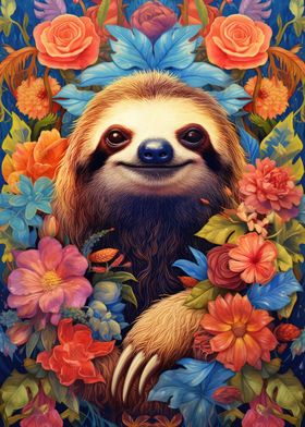 Sloth Flower Portrait 