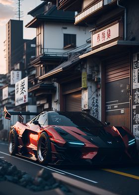 Dark Neon City Sports Car