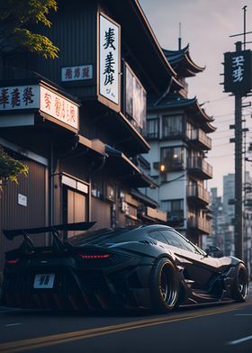 Dark Neon City Sports Car