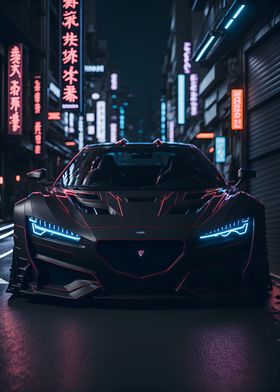 Dark Neon City Sports Car