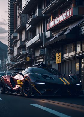 Dark Neon City Sports Car