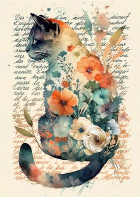 Floral Typography cat