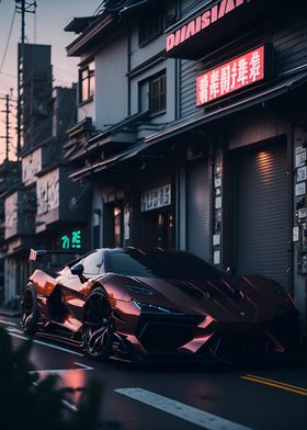 Dark Neon City Sports Car