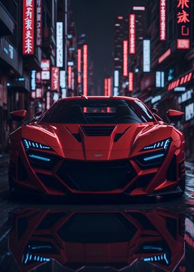 Dark Neon City Sports Car