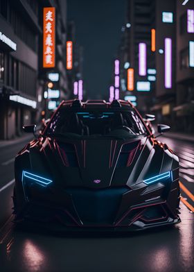 Dark Neon City Sports Car