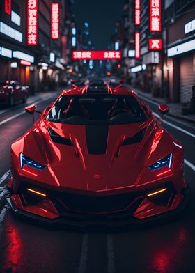 Dark Neon City Sports Car