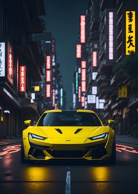 Dark Neon City Sports Car