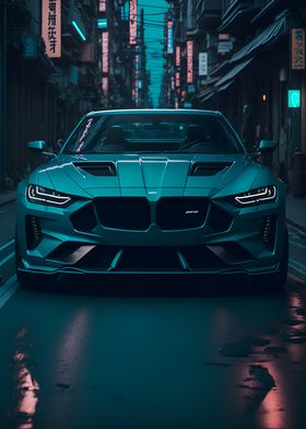 Dark Neon City Sports Car