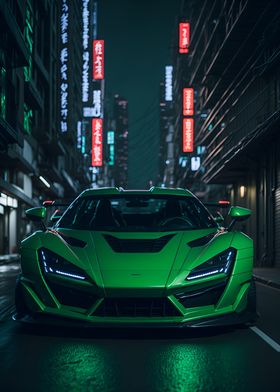 Dark Neon City Sports Car