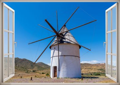 Window view windmill