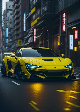 Dark Neon City Sports Car