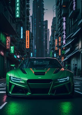 Dark Neon City Sports Car