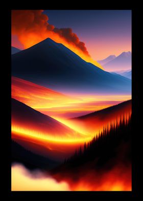 Flaming Field And Mountain