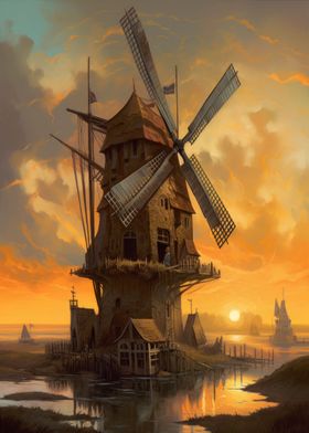 A Dutch Windmill Painting