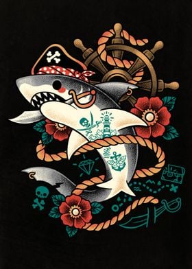 Pirate shark tattoo