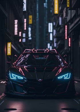 Dark Neon City Sports Car