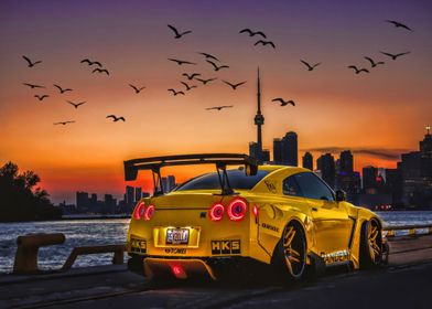Yellow Car And Sunset