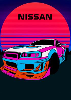 Nissan gtr retro wave 