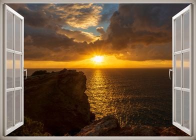 Window view sea sunset