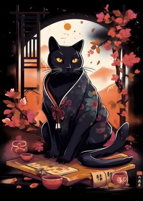 Japan Cat With Kimono