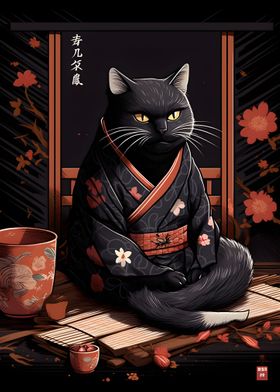 Japan Cat With Kimono