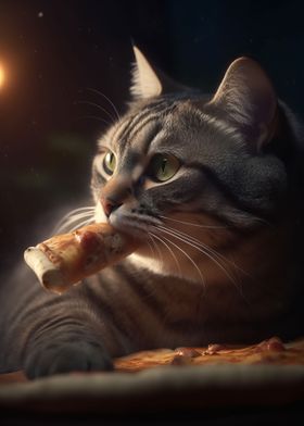 Cat Eating Pizza Slice