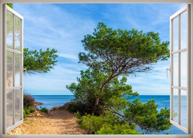 Window view road sea coast