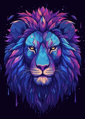 Lion Face Retrowave Animal