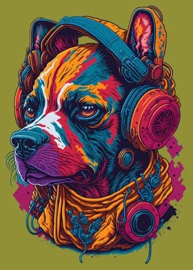 Dog wearing headphones