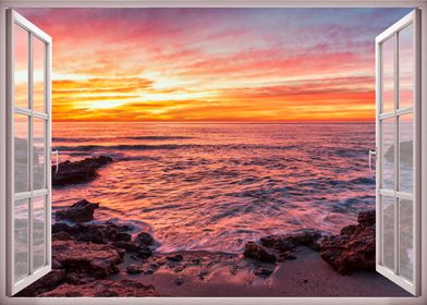 Window veiw sunset sea