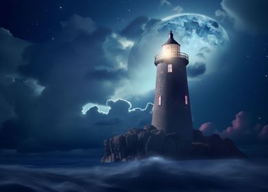 Lighthouse in moonlight