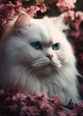 Cat Persian Pink Flowers