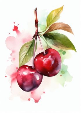 Cherries Watercolor Fruit