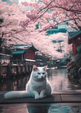 Cat cherry blossom