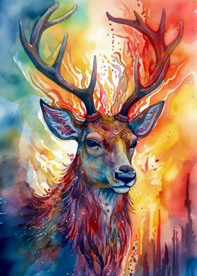 Deer watercolors colorful