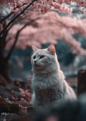 Cat cherry blossom