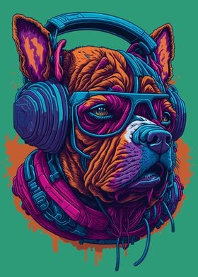 Dog wearing headphones