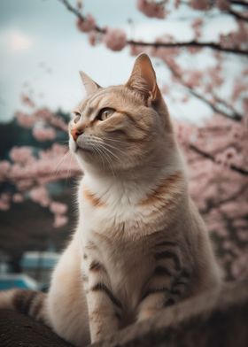 Cat cherry blossom