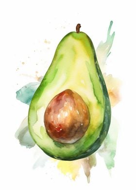 Avocado Fruit Watercolor