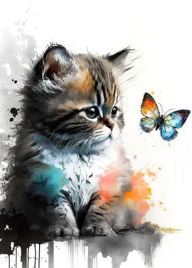 Butterfly cat watercolor