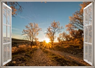 Window view road landscape