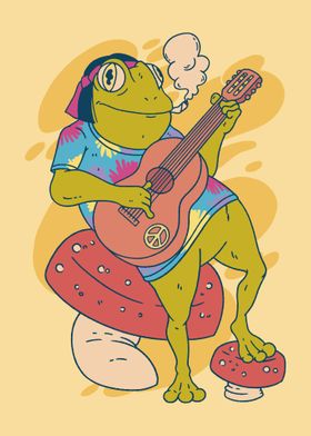 Hippie Frog Playing Guitar