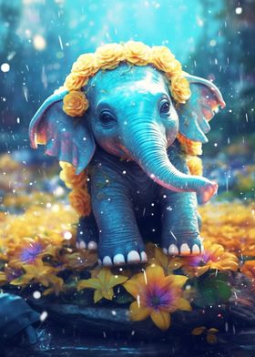 Baby elephant with flowers