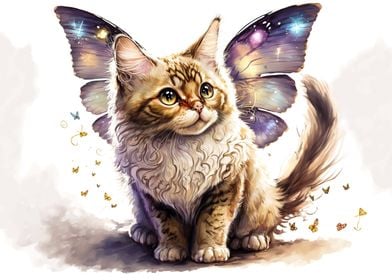 Butterfly cat watercolor