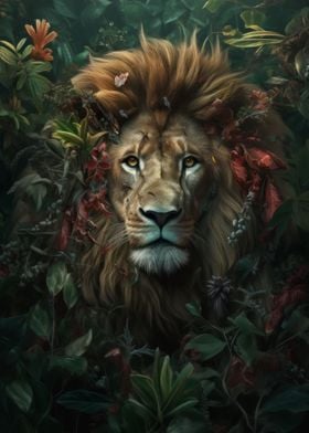 Whimsical Flowers Lion