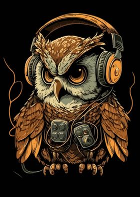 Grumpy Owl with Headphone