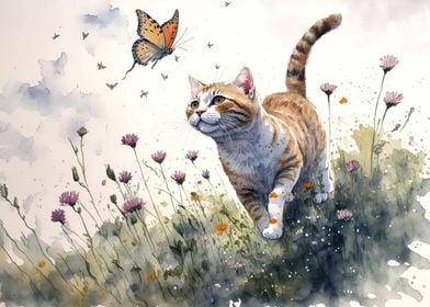 Butterfly cat watercolor