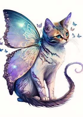 Butterfly cat watercolor