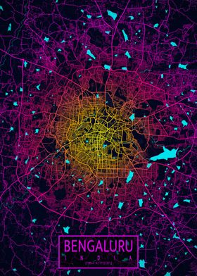 Bengaluru City Map Neon